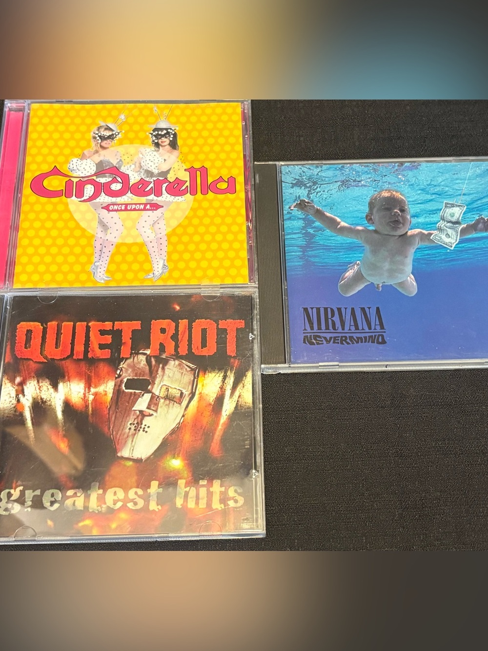 Lot of 3 Cinderella Once Upon A , nirvana nevermind & quite riot greatest hits